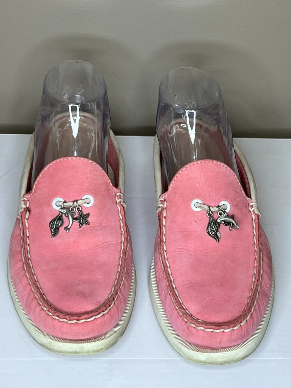 Sperry Pink Suede Slip-On Loafers with Silver Nautical Charms Women's 8
